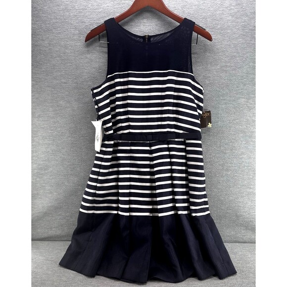 TAYLOR - Women's Navy and White Stripe Fit and Flare Sleeveless Dress Size 10 - Picture 4 of 12